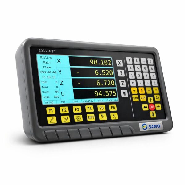 SINO SDS5-4TFT 4-Achsen digitalanzeige Positionsanzeige mit farbigem TFT-Display, schräg dargestellt im modernen Produktdesign
