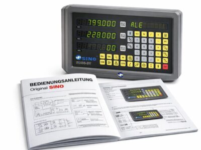 Original SINO SDS6-3V digitale Positionsanzeige mit gedruckter Bedienungsanleitung auf weißem Hintergrund