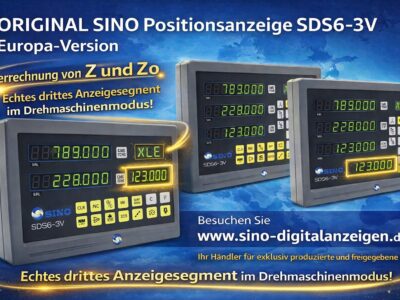 ORIGINAL SINO Positionsanzeige SDS6-3V Europa-Version mit echtem drittem Anzeigesegment und Verrechnung von Z und Z0 im Drehmaschinenmodus